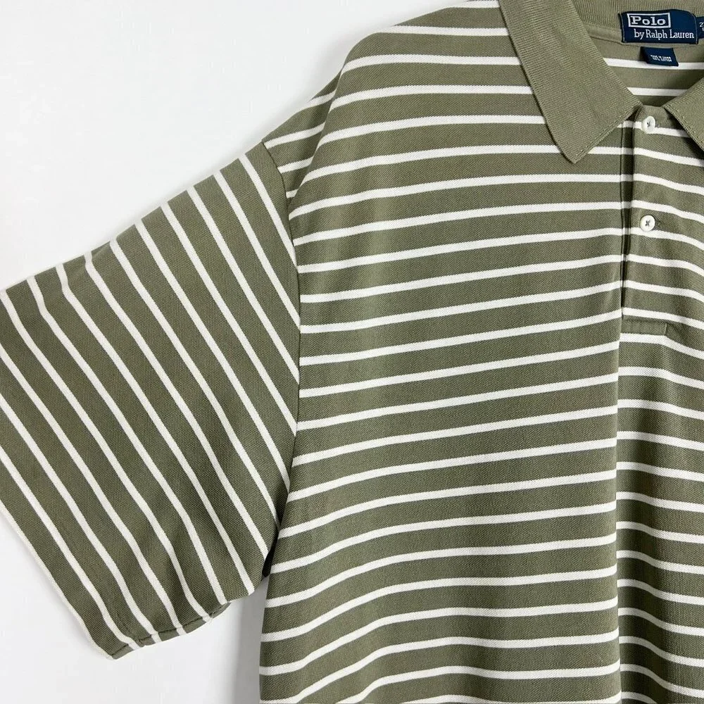 Polo Ralph Lauren Polo Shirt Men's 2XL Big Olive Green White Stripe